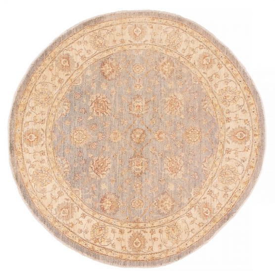 Bordered  Traditional Grey Area rug Round Afghan Hand-knotted 379805