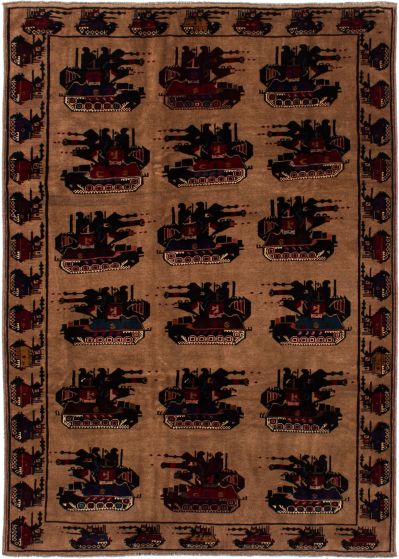 Bordered  Tribal Brown Area rug 6x9 Afghan Hand-knotted 278388