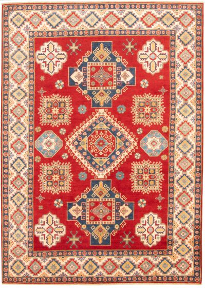 Bordered  Traditional Red Area rug Unique Afghan Hand-knotted 329714