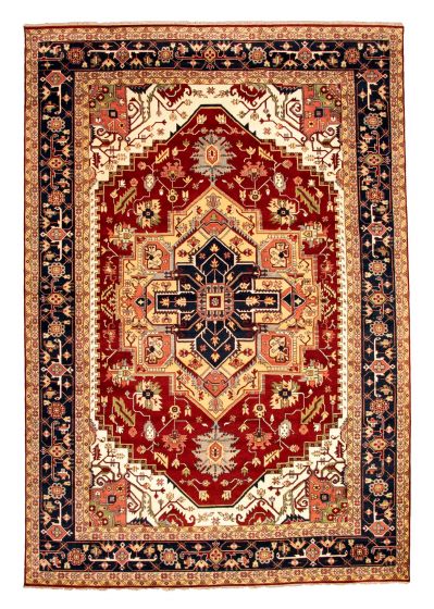 Bordered  Traditional Red Area rug Unique Indian Hand-knotted 345139