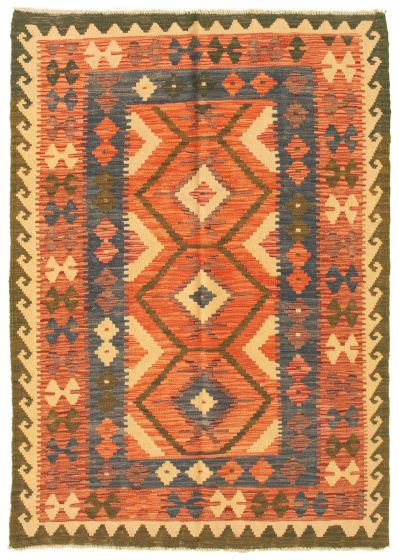 Bordered  Tribal Brown Area rug 3x5 Turkish Flat-weave 346285