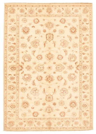 Bordered  Traditional Ivory Area rug 5x8 Afghan Hand-knotted 346369