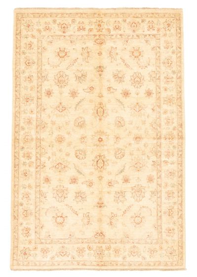 Bordered  Traditional Ivory Area rug 5x8 Afghan Hand-knotted 346468