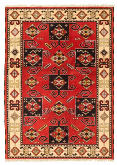 Bordered  Traditional Red Area rug 4x6 Indian Hand-knotted 346897