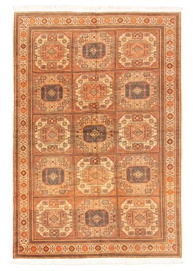 Bordered  Traditional Ivory Area rug 6x9 Turkish Hand-knotted 347589