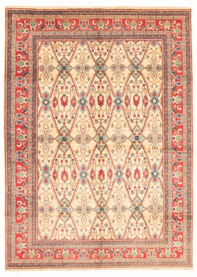 Bordered  Traditional Ivory Area rug 8x10 Afghan Hand-knotted 348357