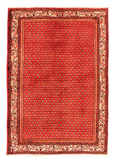 Bordered  Tribal Red Area rug 4x6 Indian Hand-knotted 352601