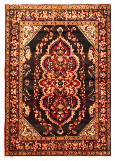 Bordered  Traditional Black Area rug 4x6 Persian Hand-knotted 366069