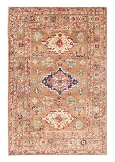 Bordered  Geometric Ivory Area rug 4x6 Afghan Hand-knotted 382006