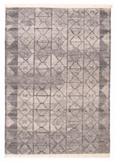 Carved  Moroccan Grey Area rug 5x8 Indian Hand-knotted 387291
