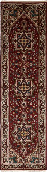 Geometric  Traditional Red Runner rug 10-ft-runner Indian Hand-knotted 243648