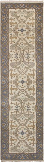 Bohemian  Traditional Ivory Runner rug 10-ft-runner Indian Hand-knotted 268033