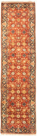 Bordered  Traditional Brown Runner rug 10-ft-runner Indian Hand-knotted 331942