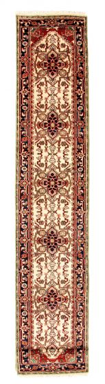Bordered  Traditional Ivory Runner rug 20-ft-runner Indian Hand-knotted 344329