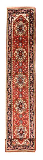 Bordered  Traditional Red Runner rug 20-ft-runner Indian Hand-knotted 344357