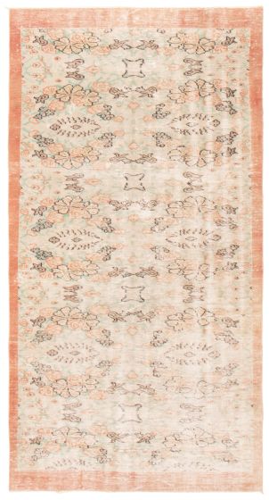 Bordered  Vintage Ivory Area rug 5x8 Turkish Hand-knotted 367813