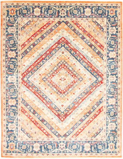 Bordered  Traditional Ivory Area rug 9x12 Afghan Hand-knotted 319506
