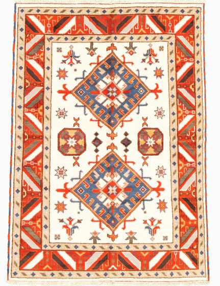 Bordered  Traditional Ivory Area rug 5x8 Indian Hand-knotted 347369