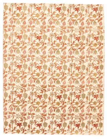 Transitional Ivory Area rug 9x12 Nepal Hand-knotted 368631
