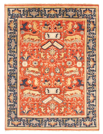 Bordered  Traditional Brown Area rug 9x12 Indian Hand-knotted 370571