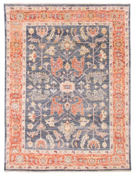Bordered  Traditional Blue Area rug 6x9 Indian Hand-knotted 377581