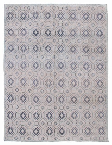 Bordered  Transitional Grey Area rug 6x9 Indian Hand-knotted 387386