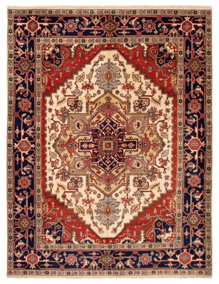 Bordered  Traditional Ivory Area rug 6x9 Indian Hand-knotted 392830
