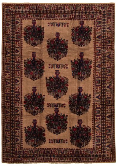 Bordered  Tribal Brown Area rug 6x9 Afghan Hand-knotted 325906