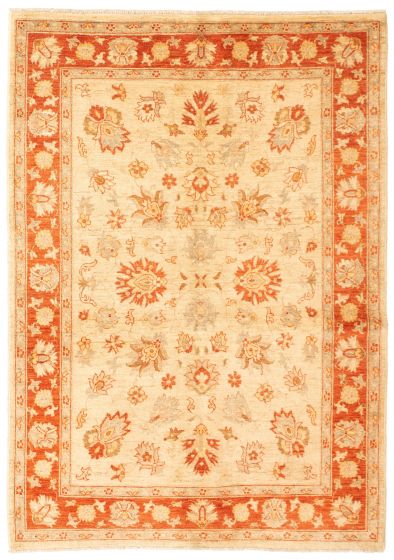 Bordered  Traditional Ivory Area rug 4x6 Afghan Hand-knotted 346653