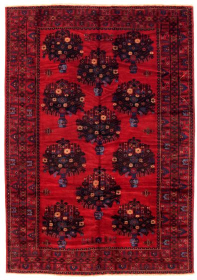 Bordered  Tribal Red Area rug 6x9 Afghan Hand-knotted 348523