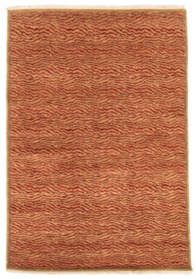 Casual  Transitional Red Area rug 4x6 Indian Hand-knotted 356484