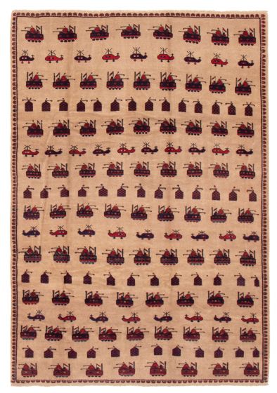 Bordered  Tribal Brown Area rug 6x9 Afghan Hand-knotted 358225