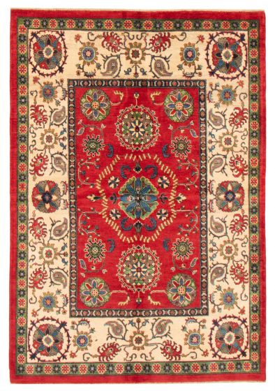 Bordered  Traditional Red Area rug 5x8 Afghan Hand-knotted 361431
