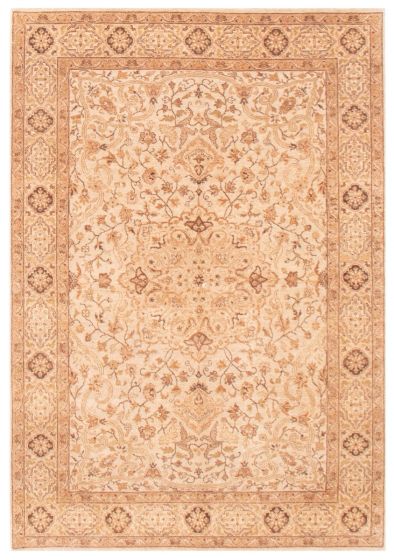 Bordered  Traditional Ivory Area rug 5x8 Indian Hand-knotted 375390