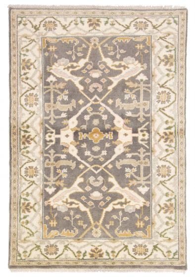 Bordered  Traditional Grey Area rug 3x5 Indian Hand-knotted 376005