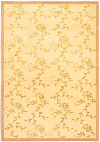 Transitional Yellow Area rug 5x8 Nepal Hand-knotted 50611