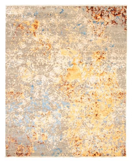 Carved  Contemporary Grey Area rug 6x9 Indian Hand-knotted 345444