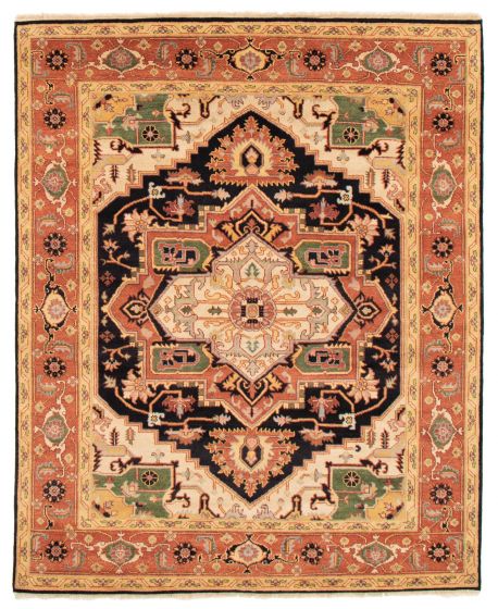 Bordered  Traditional Black Area rug 6x9 Indian Hand-knotted 362080