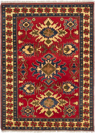 Bordered  Geometric Red Area rug 4x6 Afghan Hand-knotted 281257