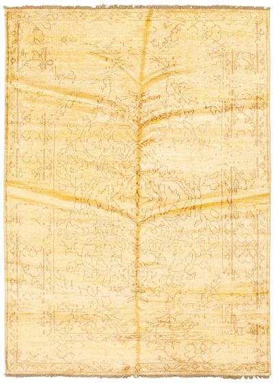Bordered  Transitional Yellow Area rug 5x8 Indian Hand-knotted 306427