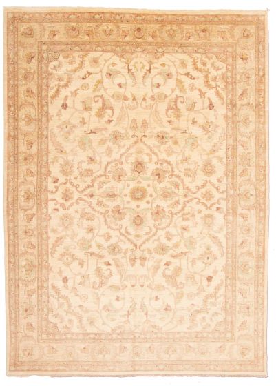 Bordered  Traditional Ivory Area rug 10x14 Afghan Hand-knotted 338257