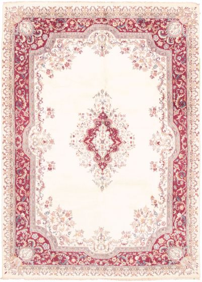 Bordered  Traditional Ivory Area rug 9x12 Indian Hand-knotted 338636