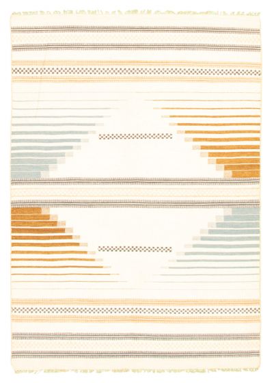 Flat-weaves & Kilims  Transitional Ivory Area rug 5x8 Turkish Flat-weave 344425