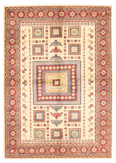 Bordered  Traditional Ivory Area rug 6x9 Afghan Hand-knotted 348328