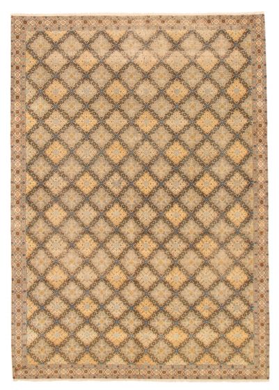 Bordered  Geometric Ivory Area rug 8x10 Turkish Hand-knotted 371438