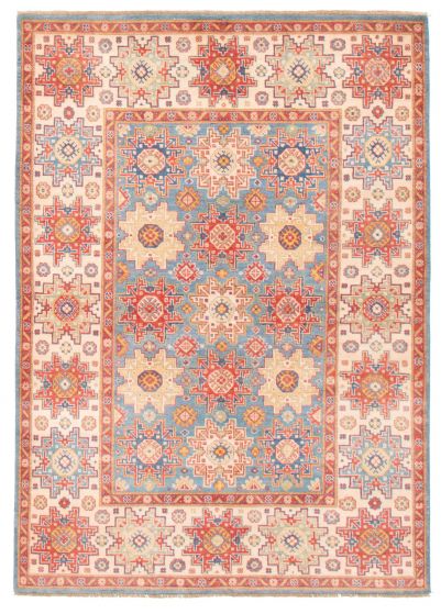 Bordered  Geometric Blue Area rug 5x8 Afghan Hand-knotted 377047