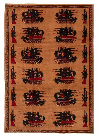 Bordered  Tribal Brown Area rug 6x9 Afghan Hand-knotted 406284