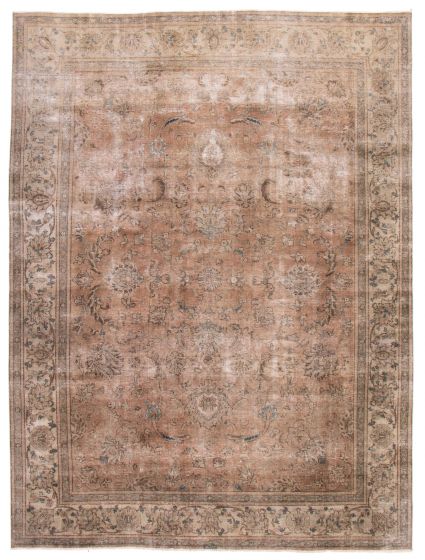 Bordered  Vintage/Distressed Brown Area rug 9x12 Turkish Hand-knotted 374197
