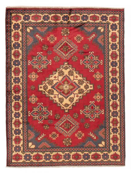 Bordered  Geometric Red Area rug 4x6 Afghan Hand-knotted 385973