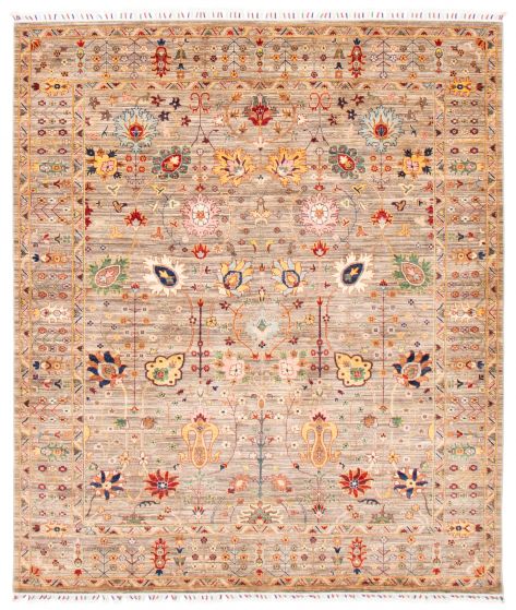 Bordered  Transitional Ivory Area rug 6x9 Pakistani Hand-knotted 373910